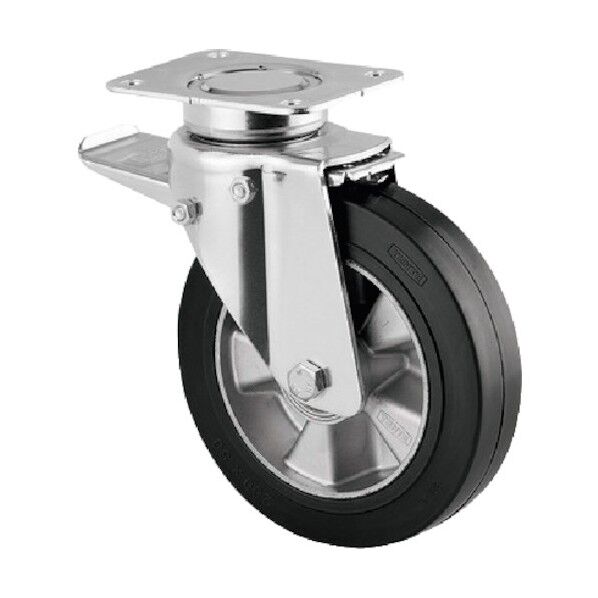 重荷重用高性能旋回キャスターDELTA(ゴム車・メンテナンスフリー) φ160 自在式(トータルロック付) 3642IEP160P63 1点