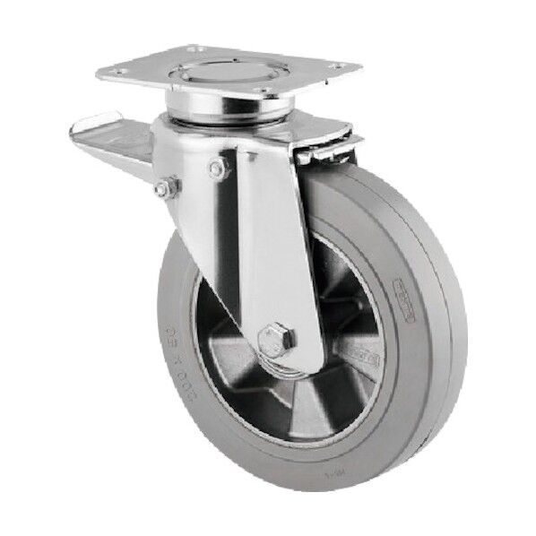 重荷重用高性能旋回キャスターDELTA(ゴム車・タイヤ痕レスタイプ・メンテナンスフリー) φ160 自在式(トータルロック付) 3642IFP160P63 1点