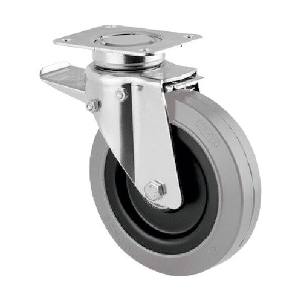 重荷重用高性能旋回キャスターDELTA(ゴム車・牽引用・メンテナンスフリー) φ200 自在式(トータルロック付) 3642SFP200P63 1点