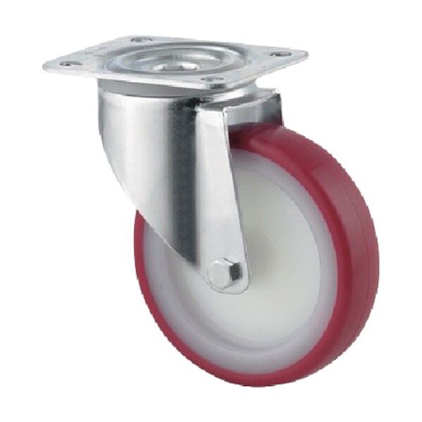 プレート式キャスターALPHA(ポリウレタン車) φ200 自在式 3470UAR200P62 RED 1点