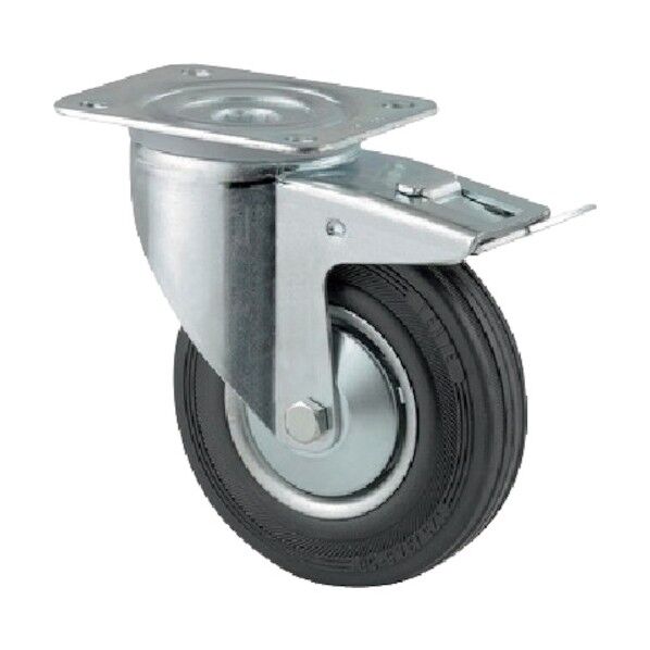 プレート式キャスターALPHA(ゴム車) φ200 自在式(トータルロック付) 3477DVJ200P63 1点