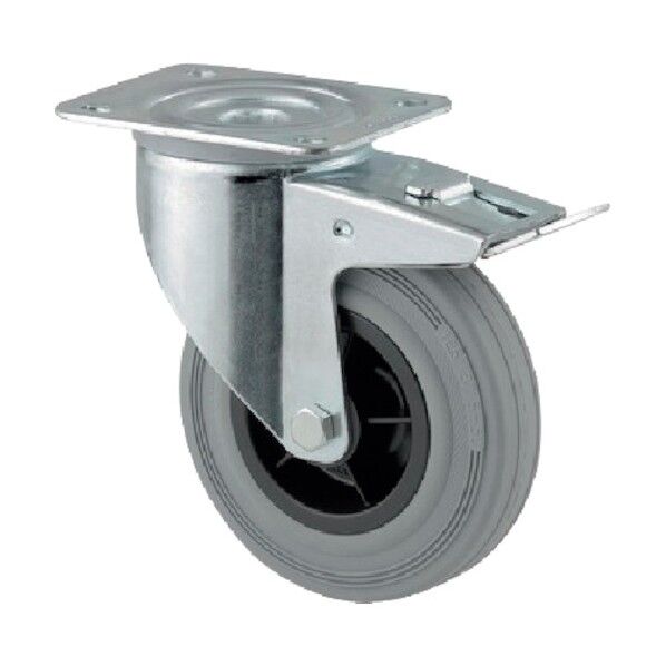 プレート式キャスターALPHA(タイヤ痕レスタイプ) φ160 自在式(トータルロック付) 3477PIR160P63 1点