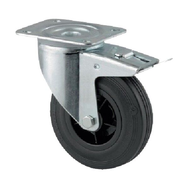 プレート式キャスターALPHA(ゴム車) φ160 自在式(トータルロック付) 3477PVO160P63 1点