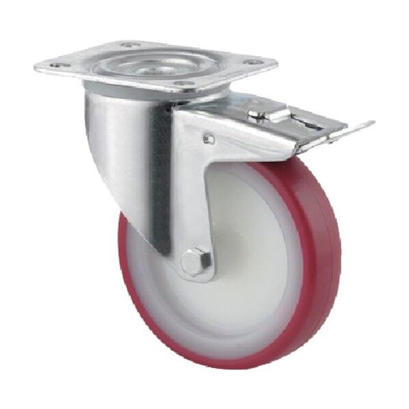 プレート式キャスターALPHA(ポリウレタン車) φ160 自在式(トータルロック付) 3477UAR160P62 RED 1点