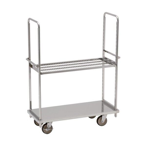 オールステンレス棚台車 1220×505 SUSφ150ウレタン車 メッシュ棚1段