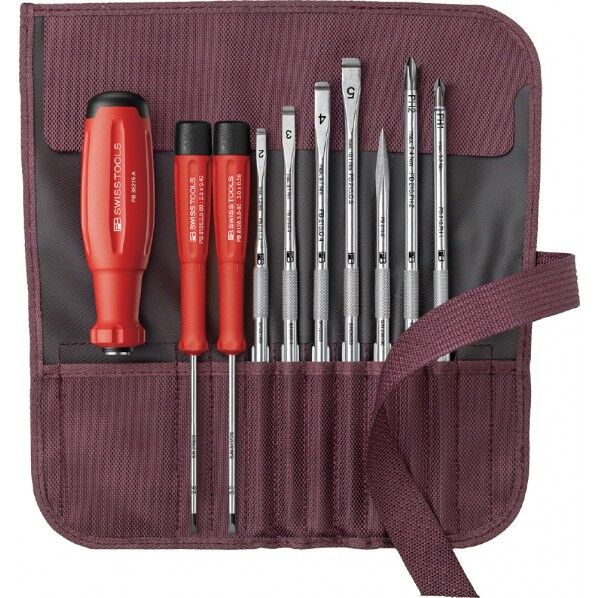 スイスグリップEVO 差替式ドライバーセット 9本組 ボルドー ロールアップケース付