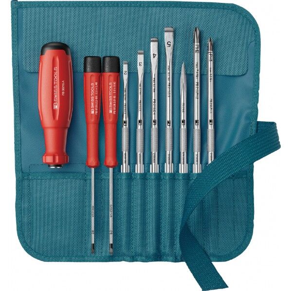 スイスグリップEVO 差替式ドライバーセット 9本組 ペトロール ロールアップケース付