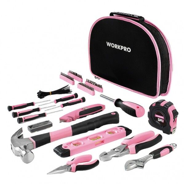 DIYでの修理に役立つ 収納ポーチ付き ホームツールセット 103点組 ピンク