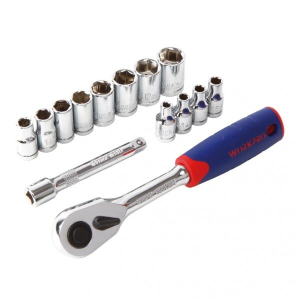WORKPRO ワークプロ DIY時に大活躍 差込角1/4インチ ソケットレンチセット ソケットサイズ4-13mm 14点組 WP202556 1セット