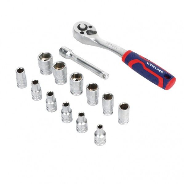 WORKPRO ワークプロ DIY時に大活躍 差込角1/4インチ ソケットレンチセット ソケットサイズ4-13mm 14点組 WP202584 1セット