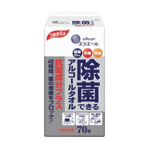 エリエールビジネスサポート 除菌できるアルコールタオル 抗菌成分プラス つめかえ用 833144 70枚