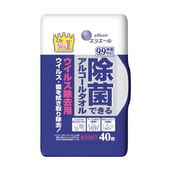 除菌できるアルコールタオル ウイルス除去用 ボックス 本体 833178 40枚