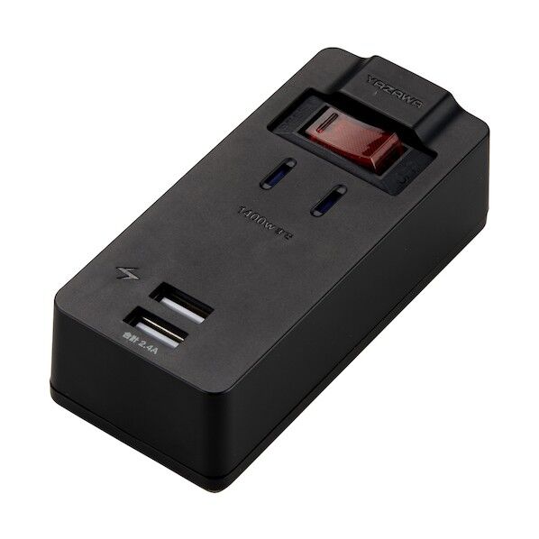 ヤザワ ブレーカースイッチ付 1AC 2USB 2.4A ブラック H6BKS3102UBK 1個...