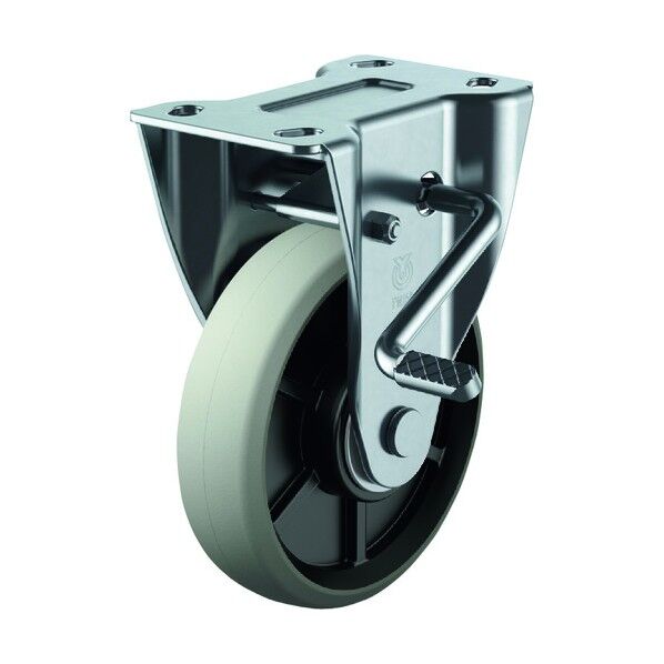 PMR-LB型キャスター 固定車プレート式(ストッパー付) 径130mm ウレタン車輪(ナイロンホイル)