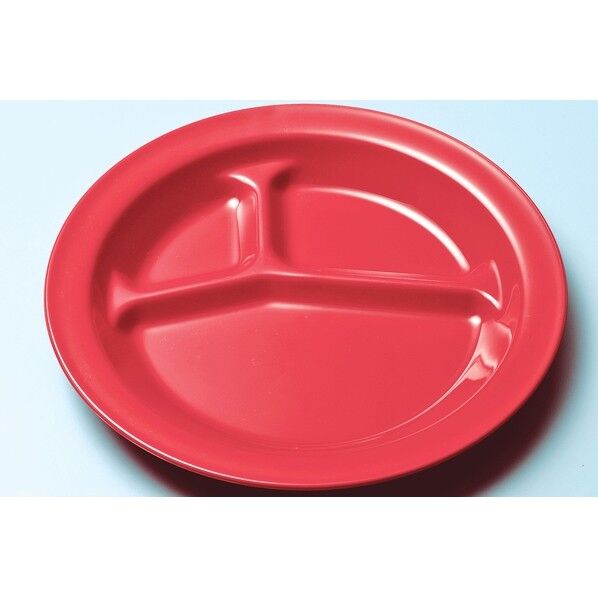 (レッド) PP丸ランチ皿 三ツ切 1714R 1個