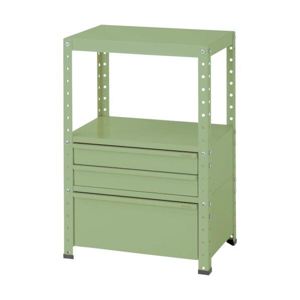 スペシャルワゴン 固定式 キャビネット超深型1段×1個、浅型2段×1台グリーン W6-BSD-G 1点