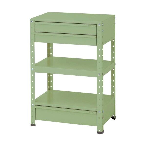 スペシャルワゴン 固定式 キャビネット深型1段×1個、浅型2段×1台グリーン W6-SBM-G 1点