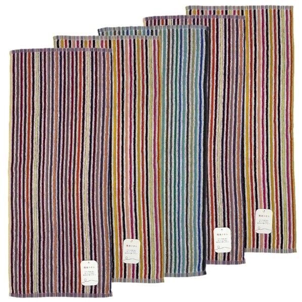  フェイスタオル5枚組 残糸エコリバーシブル 約34×80cm ランダム FO446600 1個