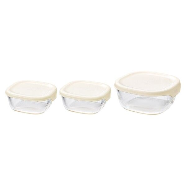 耐熱ガラス製保存容器3個セット ホワイト 250ml/600ml KST-2012-OW 1個