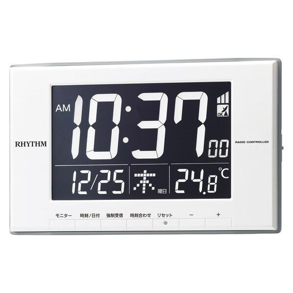 リズム 電波 目覚まし時計 温度計付き AC電源 白