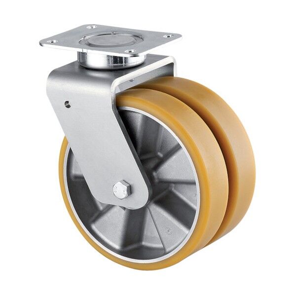 重荷重用高性能双輪キャスターDELTA TWIN(ポリウレタン車輪・メンテナンスフリー) φ125 自在式 ターンドベアリングシート付 9940ITP125P63 CONVEX WITH TBS 1点