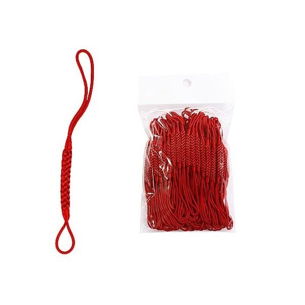 根付紐 ストラップ 10cm 赤 1セット(100本入)