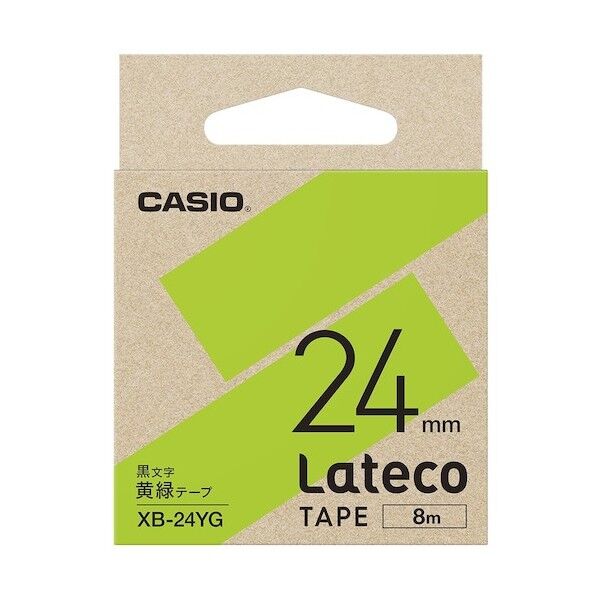 ラテコテープ 黄緑に黒文字24mm