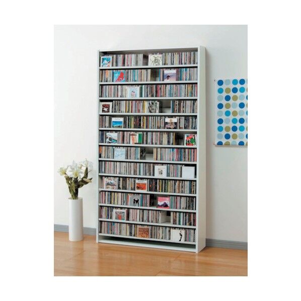 CDストッカー 109×26.5×197.5cm ホワイト CS1284-W 1個