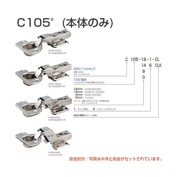 アトムリビンテック スライド丁番本体 C105-18-1 004891 1点