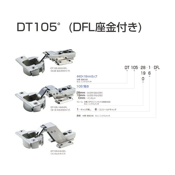 アトムリビンテック スライド丁番本体・座金セット DT105-0-6DFL(5) 072085 1S
