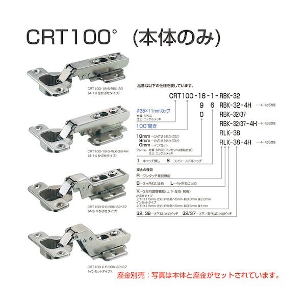 アトムリビンテック スライド丁番本体 CRT100-9-6 154915 1点