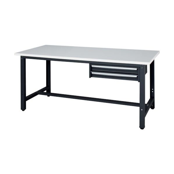 軽作業台 天板ホワイト色 脚部ブラック色 2段引出付き WZL-15752 1点