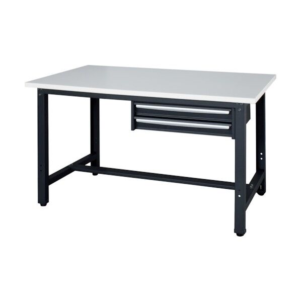 軽作業台 天板ホワイト色 脚部ブラック色 2段引出付き WZL-18752 1点