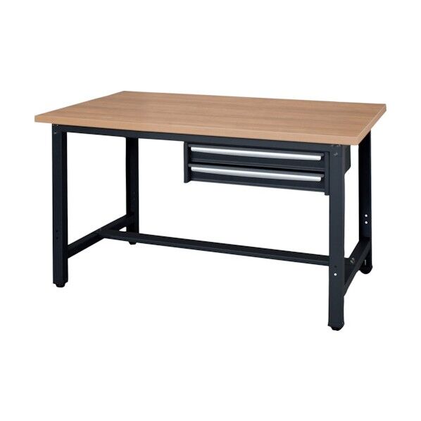 作業台 天板木目色 脚部ブラック色 2段引出付き WZM-12752 1点