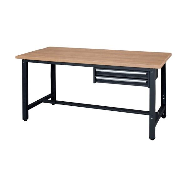 作業台 天板木目色 脚部ブラック色 2段引出付き WZM-15752 1点