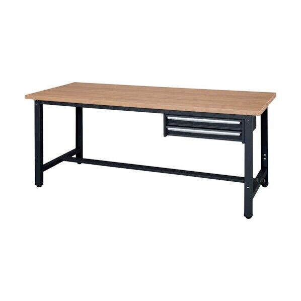 作業台 天板木目色 脚部ブラック色 2段引出付き WZM-18752 1点