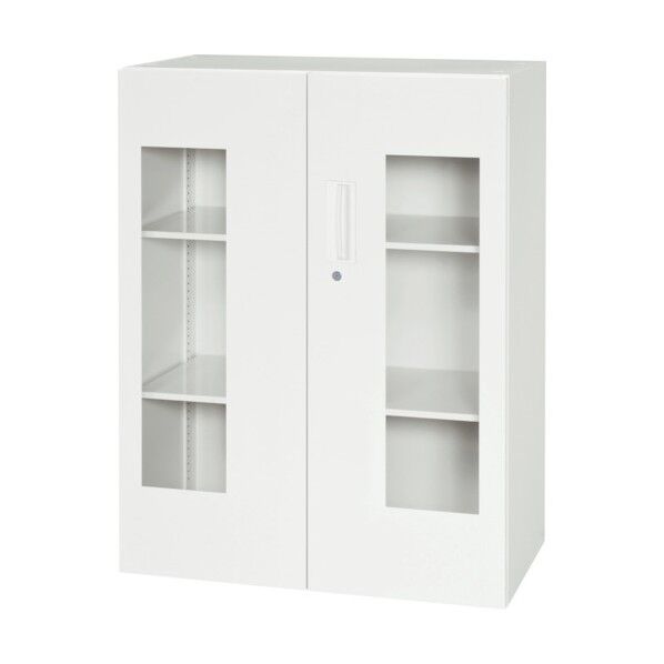 壁面収納庫窓付き両開きタイプ アクリル窓仕様 棚板2枚付き V840-11HG 1点