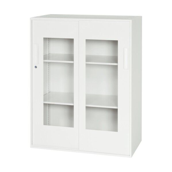 壁面収納庫窓付き両開きタイプ アクリル窓仕様 棚板2枚付き V840-11SG 1点