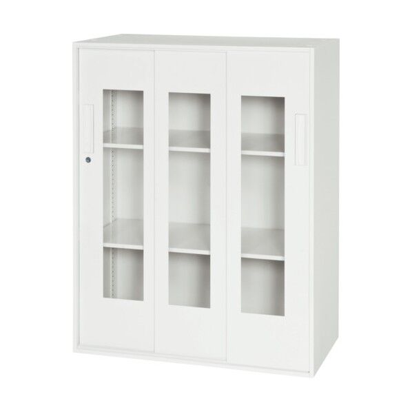 壁面収納庫窓付き両開きタイプ アクリル窓仕様 棚板2枚付き V845-11TG 1点