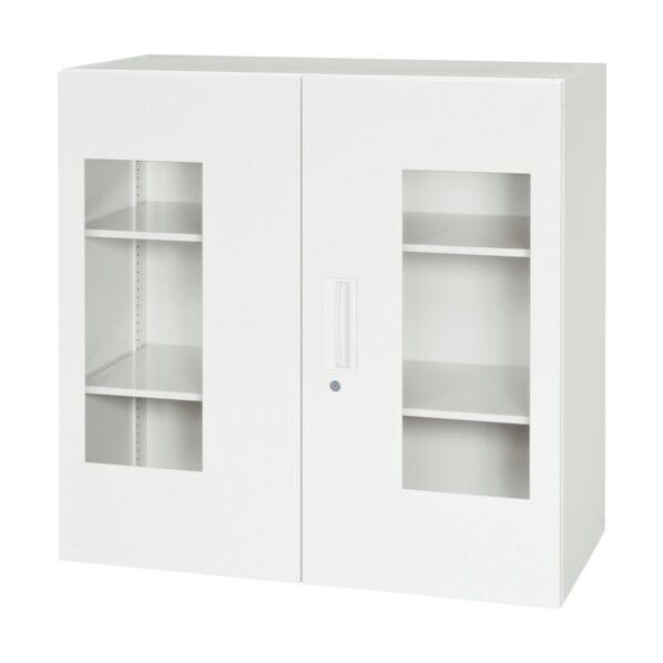 壁面収納庫窓付き両開きタイプ アクリル窓仕様 棚板2枚付き V940-09HG 1点