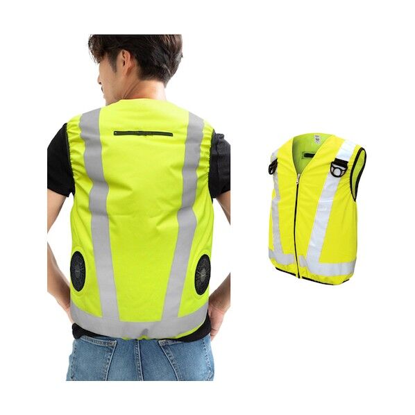 7.4V 高視認性 安全空調ベスト(R)(フルハーネス対応)服のみ イエロー 4Lサイズ MESH-BR-016-1-4L-YE 1着