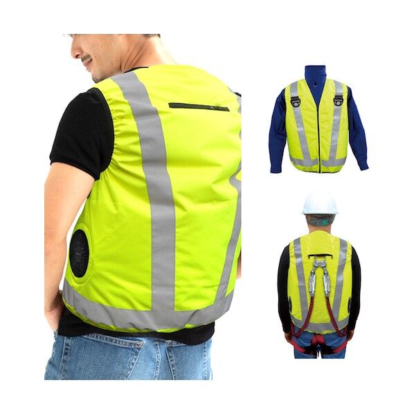 7.4V 車用高視認性 安全空調ベスト(R)(フルハーネス対応)服のみ イエロー 4Lサイズ MESH-BR-017-1-4L 1着