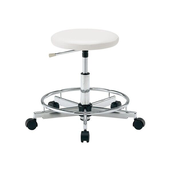 クリーンカラフルラウンドチェア(クラス100対応)足掛リング有り LRC-WR ホワイト Φ375×460~615mm 2-672-05 1脚