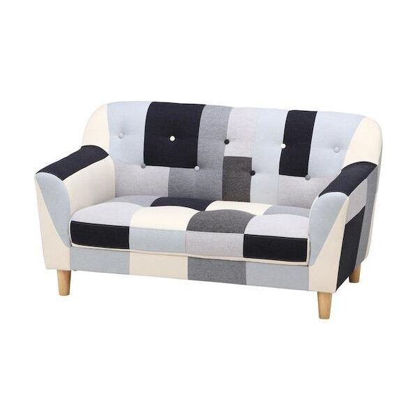  ソファ2p シーザー BK/GY パッチワーク 48375 1点...