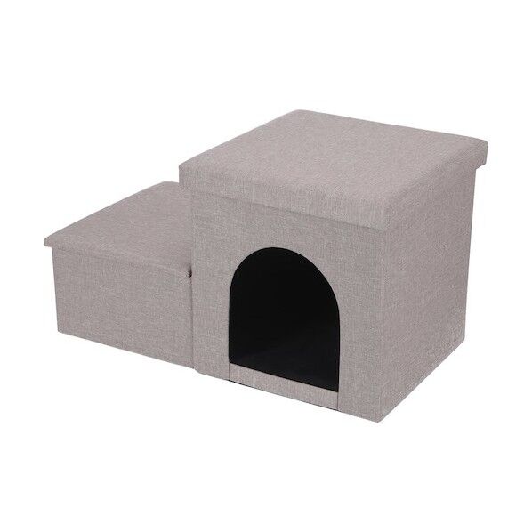 収納付きペットステップ&ハウス ライトグレー