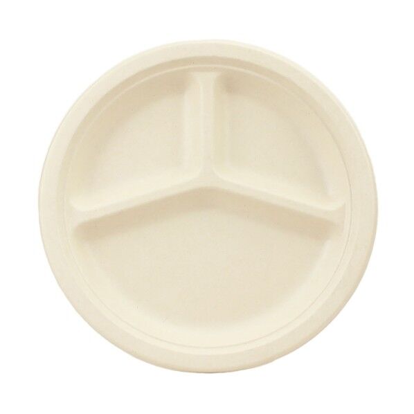 グリーンクロス 使い捨て食品容器 ECO&BASIC バガス 三つ仕切りプレート 26cm 50入 6300052419 50個...