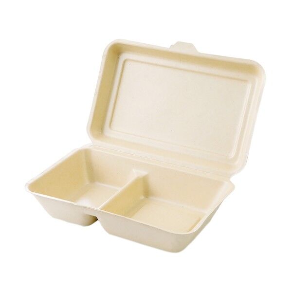 グリーンクロス 使い捨て食品容器 ECO&BASIC バガス ランチボックス 1000ml仕切り付き ラミ加工 50入 1000ml 6300052448 50個...