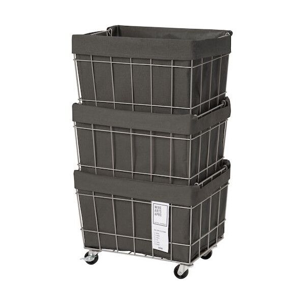 スタッキングバスケット3段 キャスター付き ダークグレー 6300046456 1個