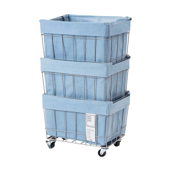 スタッキングバスケット3段 キャスター付き デニム 6300046499 1個