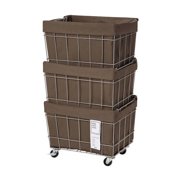 スタッキングバスケット3段 キャスター付き ブラウン 6300046458 1個